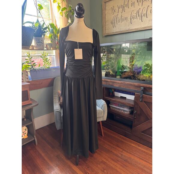 Nia Sera slinky long sleeve ruched midaxi dress in black $148.00 nwt medium - Picture 8 of 11
